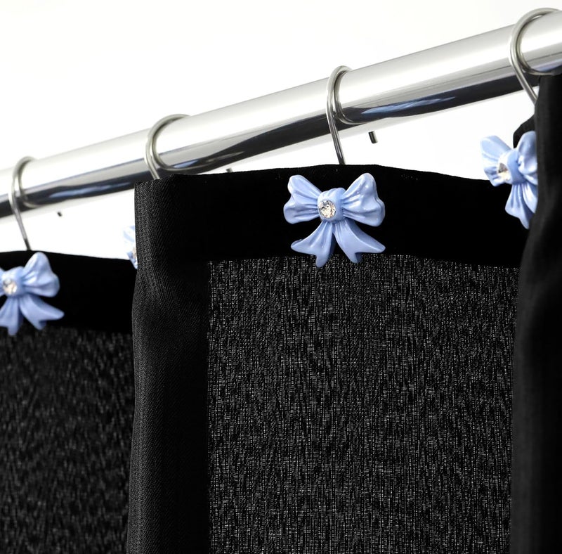 Popkozzi Blue Bow Shower Curtain Hooks: Cute Bow Knot Shaped Rustproof Stainless Steel Decorative Rings for Girls Kids & Elegant Bathroom Décor – Charming Accessory for Nursery Coastal & Cottage Bathrooms - Image 4